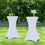 LOT DE 2 TABLES HAUTES PLIANTES 105 CM ET 2 HOUSSES BLANCHES - MULTICOLORE