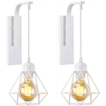 2 PCS APPLIQUE MURALE FER FORGÉ APPLIQUE MODERNE CAGE DE DIAMANT CHAMBRE SALON CUISINE LAMPE MURALE - BLANC