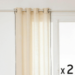 LOT DE 2 RIDEAUX À ŒILLETS EN LIN BEIGE AVEC SURPIQÛRE NOIRE 130 X 260 CM - ATMOSPHERA - BEIGE