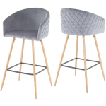 JAMAIS UTILISÉ] 2X TABOURET DE BAR HHG 201, CHAISE BAR/COMPTOIR, AVEC DOSSIER, TISSU VELOURS, GRIS - GREY