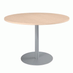 TABLE RONDE 120 CM PLATEAU CHÊNE CLAIR PIÈTEMENT COLONNE MÉTAL ALUMINIUM EXCELLENS