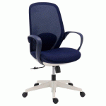 CHAISE DE BUREAU SHELL TISSU ET MAILLE BLEU - STRUCTURE BLANCHE - AVEC ACCOUDOIRS FIXES - MÉCANISME SYNCHRONE - PIED BLANC