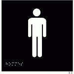 PLAQUE EN RELIEF ET BRAILLE TOILETTES HOMMES 15X15CM - NOIR