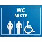 PLAQUE GRAVÉE MIXTE WC + PERSONNES HANDICAPÉES FOND BLEU