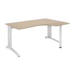 BUREAU COMPACT RETOUR À DROITE BIOSPACE 2 - L. 160 X P. 110 CM - PLATEAU 'CHÊNE' - PIEDS L 'BLANC' - EMBASES : 'BLANCHES'.