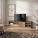 SKRAUT HOME - MEUBLE TV EFFET BOIS DE CHÊNE ET NOIR 207X37X50CM AVEC LED