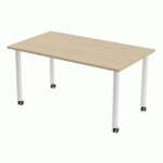 TABLE TUBO ROULETTES 140 X 80 CM CHÊNE BLANC - MBA
