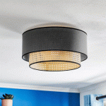DUOLLA PLAFONNIER BOHO, ROTIN, TISSU, NOIR/BEIGE
