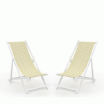 LOT DE 2 CHILIENNES PLIANTES RÉGLABLES - STRUCTURE BOIS BLANC TOILE 100 % COTON AMOVIBLE - LACQUY ANANAS ARTIGA AVRIL PARIS