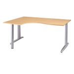 BUREAU COMPACT RETOUR À GAUCHE ACTUAL - L. 160 X P. 120 CM - PLATEAU CHÊNE  - PIEDS L ALUMINIUM