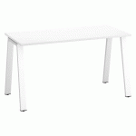 BUREAU DROIT ECLA BLANC L 140 X P 60 CM PIÈTEMENT MÉTAL FINITION BLANC