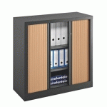 ARMOIRE À RIDEAUX MONOBLOC ECO-CONÇUE DÉCOR H 100 X L 100 CM CORPS ANTHRACITE/RIDEAUX HÊTRE