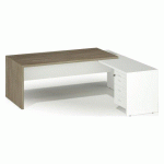 BUREAU RETOUR À DROITE SUR CAISSON L 180 X P 90 CM PLATEAU ORME ET RETOUR BLANC PIÈTEMENT PLEIN ESSENZZA